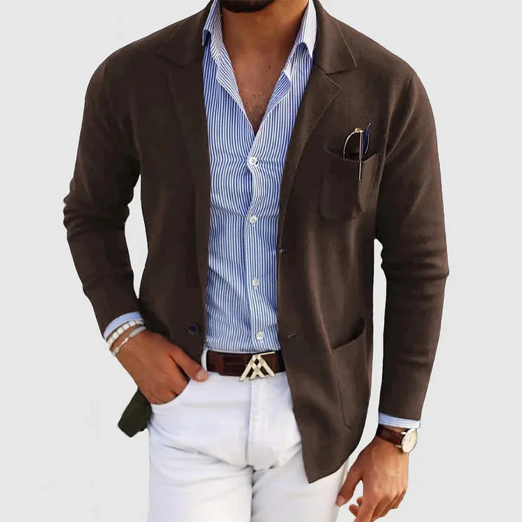 Benno - herren-strickjacke mit lässigen knöpfen, taschen und reverskragen, einfarbig, langärmelig