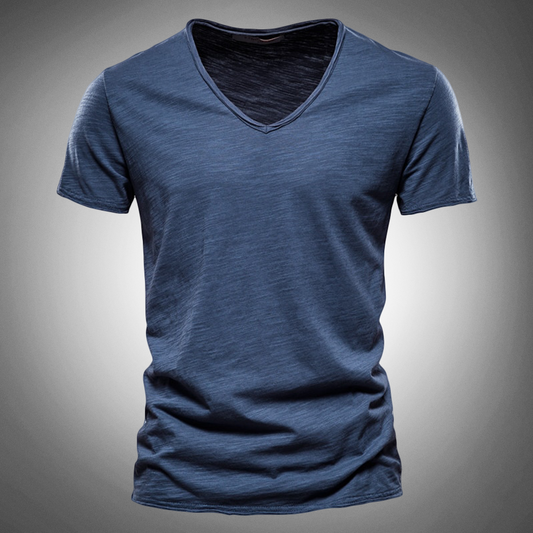 Indigo - Klassisches V-Neck T-Shirt in Blau
