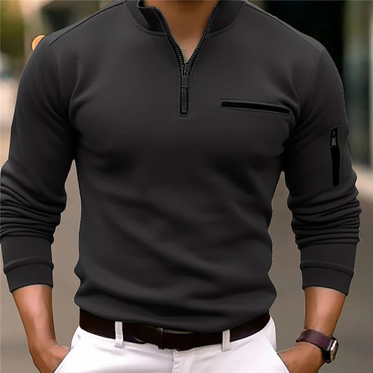 Ben - Sport-Poloshirt mit Stehkragen und Reißverschluss, langärmlig, einfarbig
