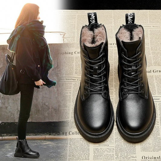 Liane | Schwarze Leder-Winterstiefel