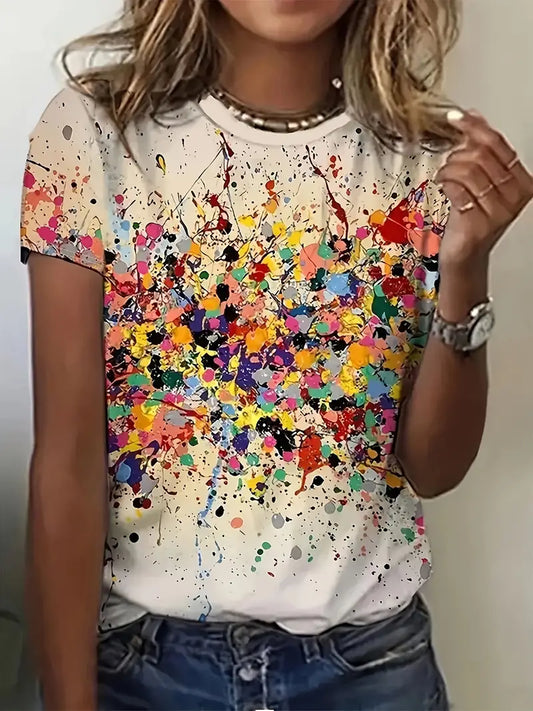 Lillian - T-Shirt mit Rundhalsausschnitt und buntem Aufdruck