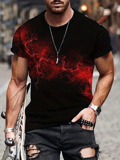 Kevin – t-shirt mit rotem grafik-rundhalsausschnitt